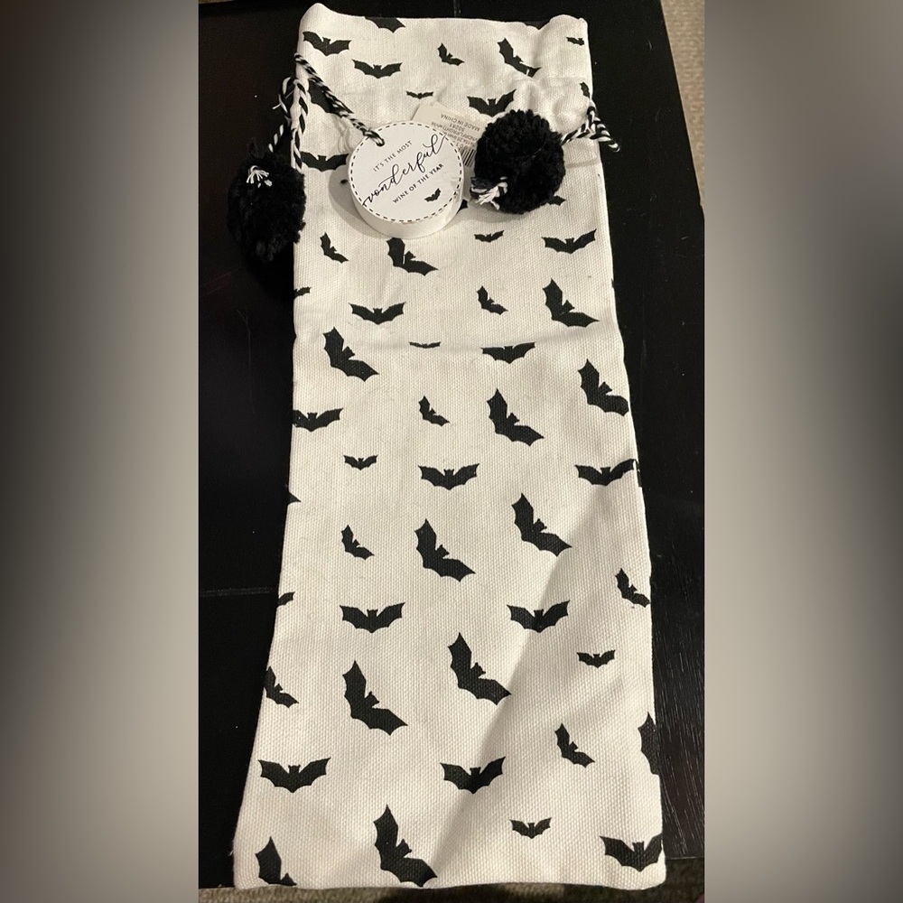 Adam & Co linen wine bag Bat Print Drawstring Bag